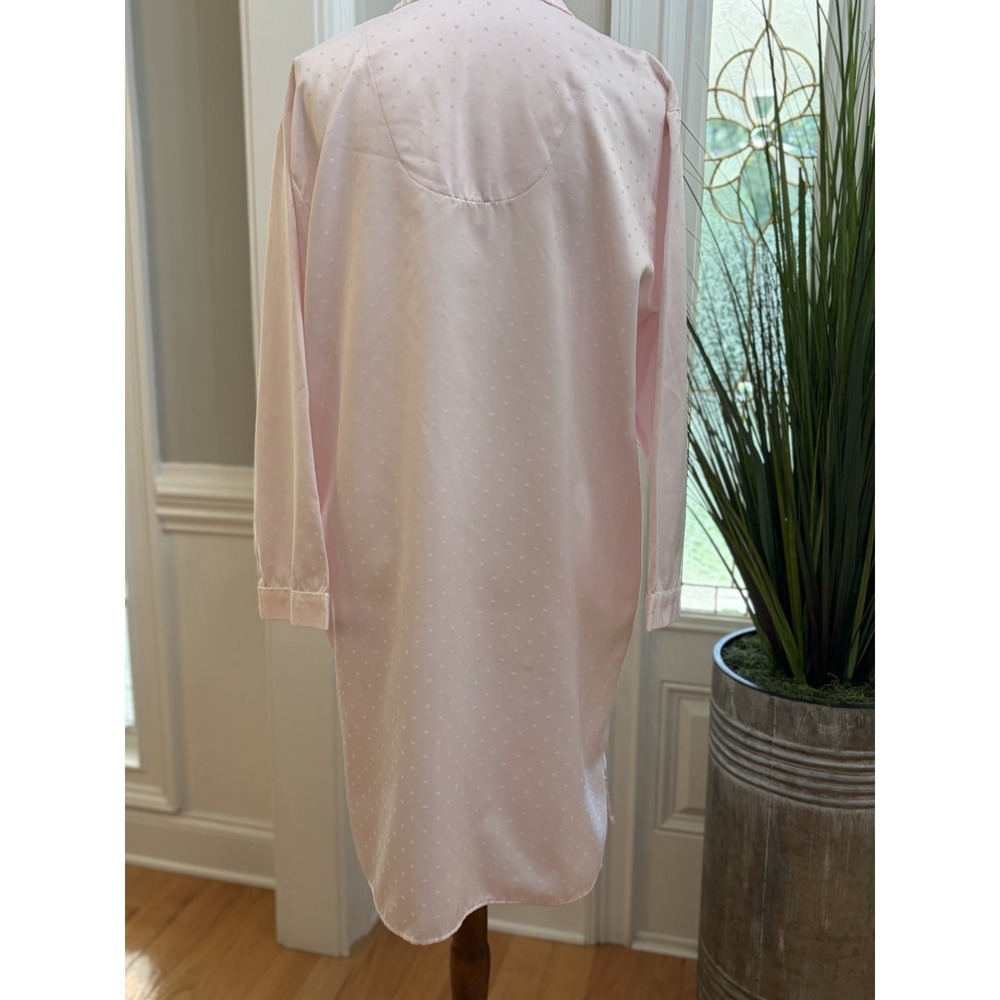 Miss Elaine Pink Nightshirt  Sz Medium Brushed Back Satin Polka Dot Nightgown - Picture 3 of 12